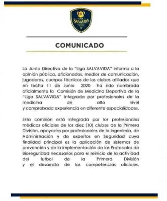 Liga Nacional conforma 'Comisión de Medicina' encargada de crear el protocolo de bioseguridad y reactivar el fútbol en Honduras