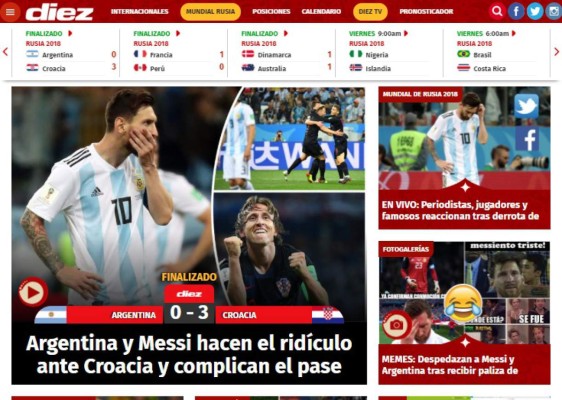 Prensa mundial cataloga de 'ridículo' derrota de Argentina ante Croacia