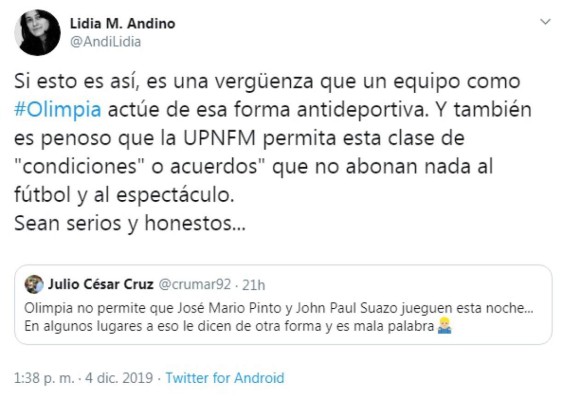 Lo que dijeron los periodistas de Honduras sobre la polémica Pinto-Olimpia