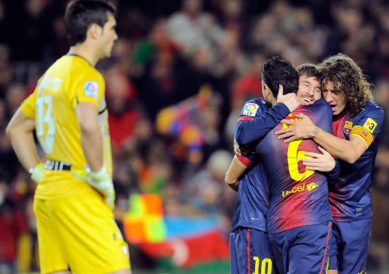 Manita del Barça; cuatro de Messi.