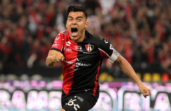Aldo Rocha celebrando su anotación ante León en la final de la Liga MX.