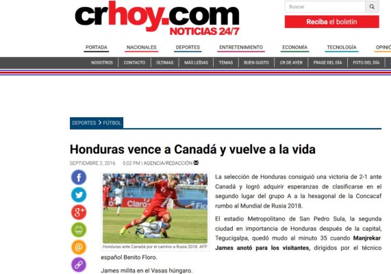 La prensa internacional resalta que 'Honduras sigue viva en la Eliminatoria de Concacaf'