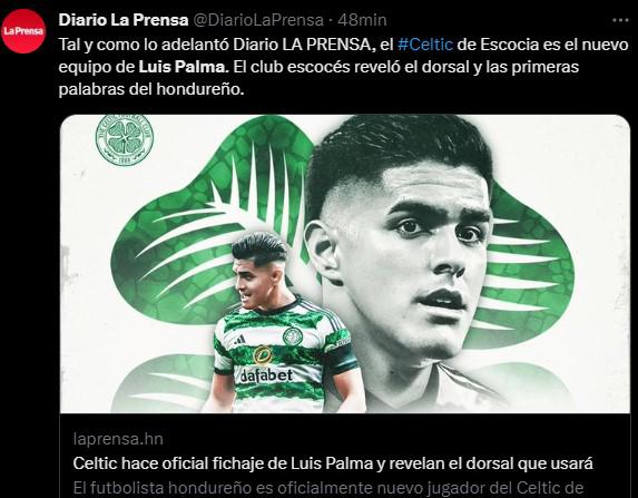 “Celtic está encantado”, “Luis Palma con número de crack”: Prensa internacional y nacional reacciona al fichaje del hondureño
