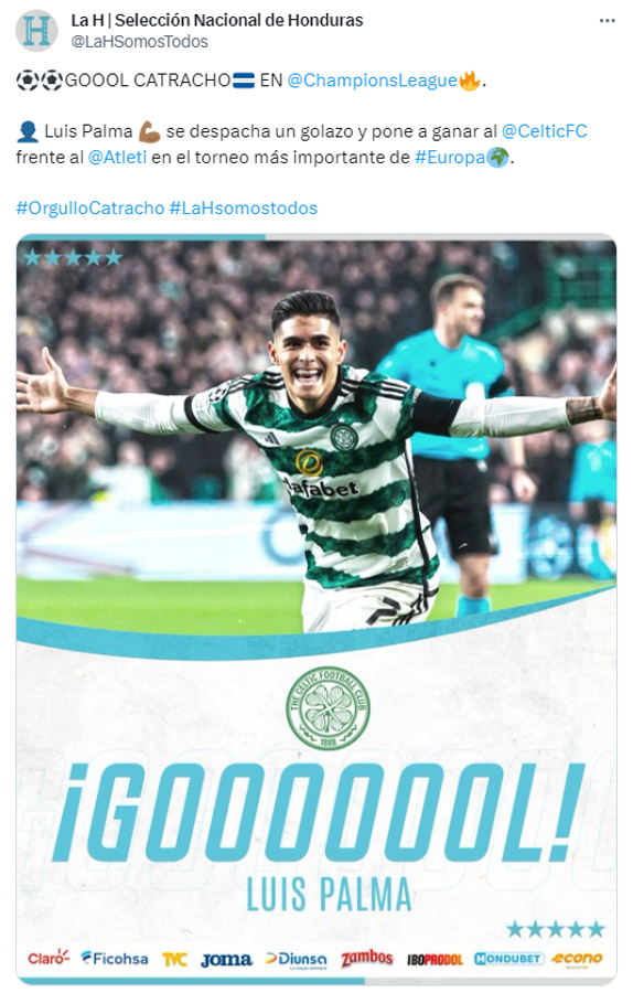 ”El mejor de Centroamérica”: prensa internacional se emociona con gol de Luis Palma en Champions ante Atlético