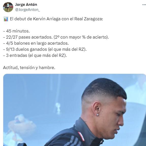 Lo que dice la afición de España sobre el debut de Kervin Arriaga con el Zaragoza; se rinden ante el hondureño: “es top”