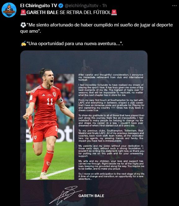 “Adiós leyenda”, “Lo ganó todo”: Prensa internacional se rinde ante el retiro de Gareth Bale