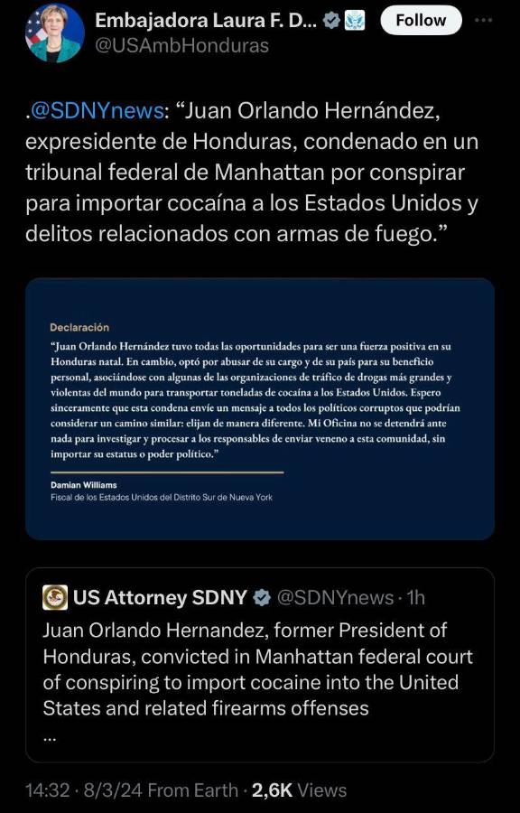 JOH le da la vuelta al mundo: prensa internacional estalla tras hallar culpable al expresidente de Honduras