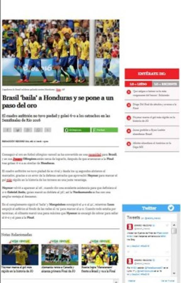 Prensa internacional: Brasil destroza y da paseo ante Honduras