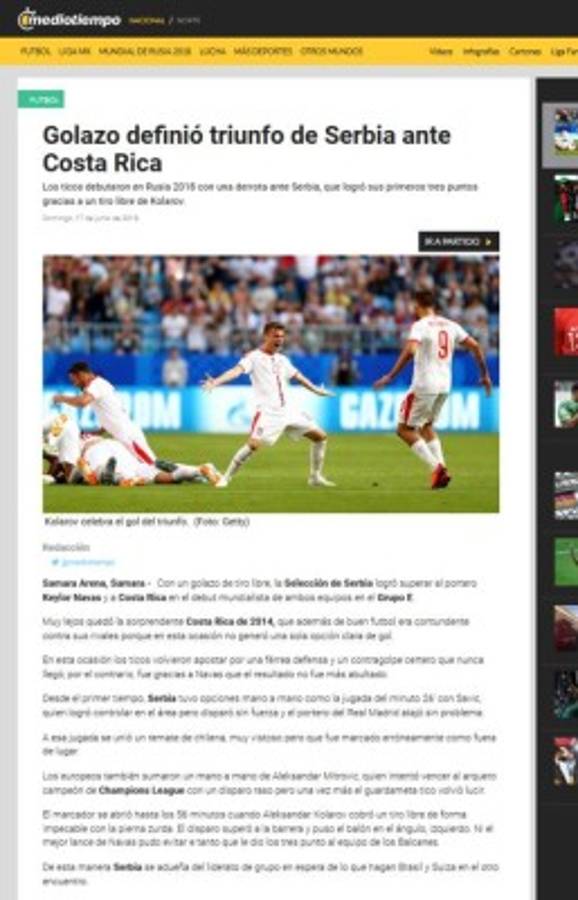 Prensa de Costa Rica: 'Se apaga la ilusión de los octavos en Rusia'