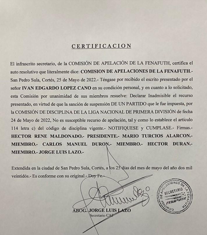 El ‘Chino’ López se pierde la final: Comisión de Apelaciones declara inadmisible el pedido de Motagua para habilitarlo