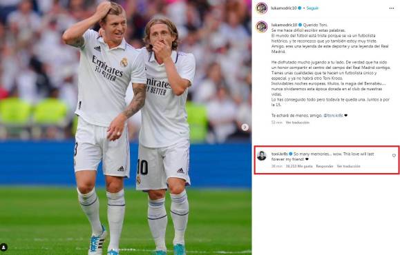 Este fue el mensaje que Luka Modric le dejó a Toni Kroos luego de que anuncio su retiro.