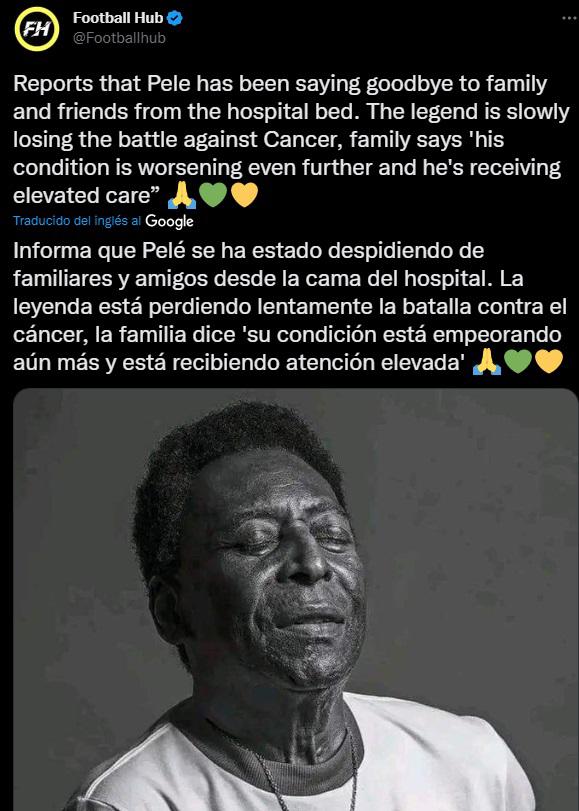 “Se acerca el adiós del mejor de la historia”: el mundo del fútbol se empieza a despedir de “O Rey” Pelé