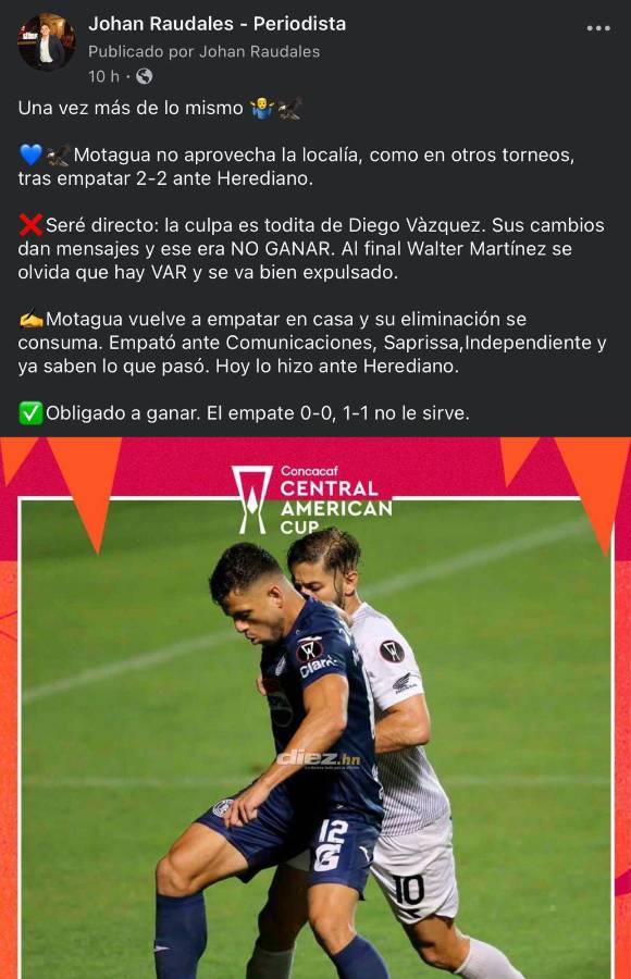 “ADN Diego Vázquez”, “El Colocho es irresponsable”: así reacciona la prensa al empate entre Motagua-Herediano