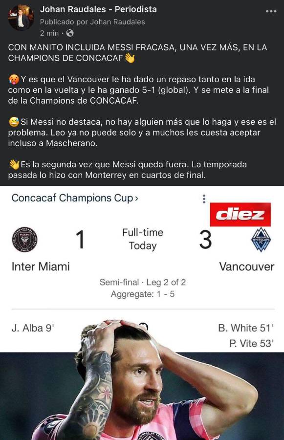 Vergüenza de equipo Le dio frío: la prensa no perdona a Messi tras la eliminación del Inter Miami en Champions de Concacaf