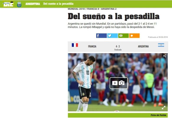 PORTADAS: Así titulan los diarios la eliminación de Argentina de Messi de Rusia 2018