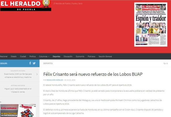 Lo que dicen los medios mexicanos sobre fichaje de Félix Crisanto por Lobos Buap
