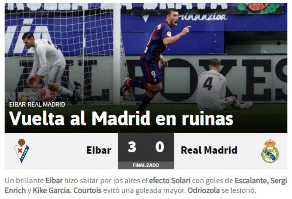 ''Bochorno'', así se come la prensa al Real Madrid tras recibir paliza del Eibar