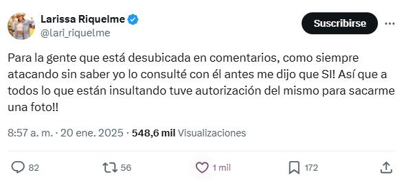 Larissa Riquelme aclaró la polémica foto con un famoso exdelantero: “Para la gente que está desubicada...”