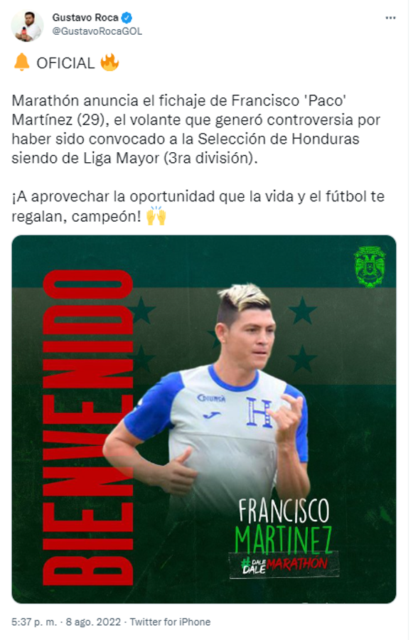 ¡De Tercera a Primera! Periodistas reaccionan tras anunciarse el fichaje de Francisco Martínez por el Marathón