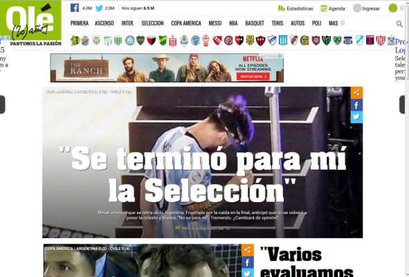 Prensa mundial impactada por el retiro de Messi de la selección