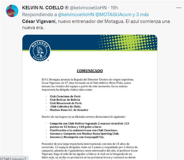 Así reaccionó la prensa al fichaje de César Vigevani como nuevo DT de Motagua; periodista de ESPN dice que el idóneo era otro