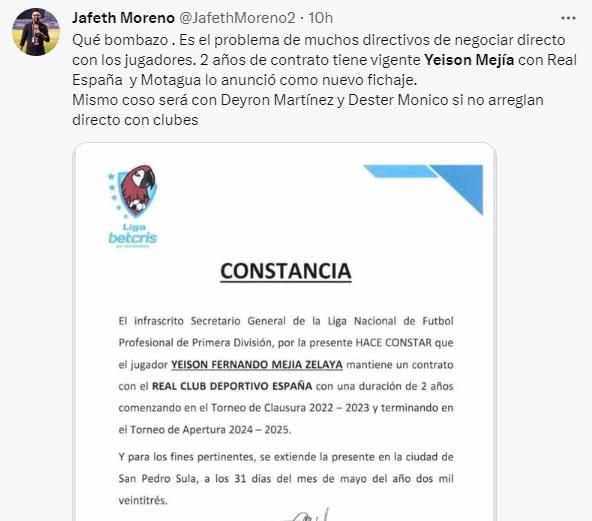 Lo que dice la prensa sobre la polémica entre Yeison Mejía, Motagua y Real España: “Siguen siendo mal asesorados”