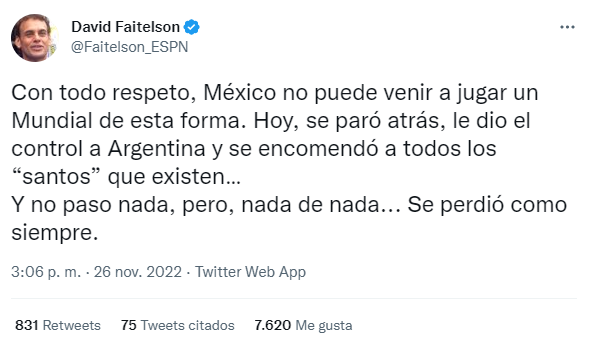 ¡Les dio con todo! Los fulminantes mensajes de David Faitelson por la derrota que sufrió México ante Argentina en el Mundial