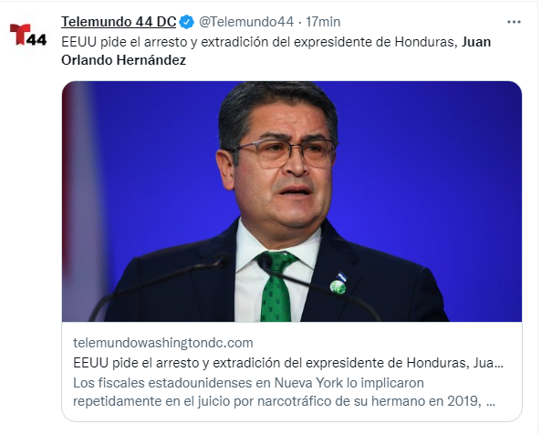 Así lo cuenta el mundo: Medios internacionales informaron la solicitud de extradición de Juan Orlando Hernández