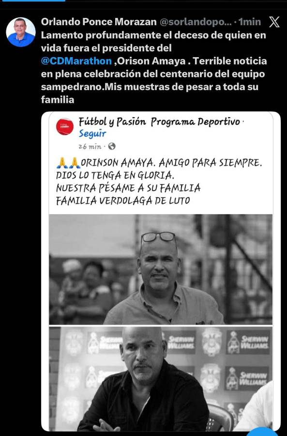 Rely Maradiaga hace promesa: así reacciona la prensa al fallecimiento del presidente de Marathón, Orinson Amaya: Eterno