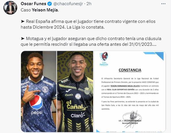 Lo que dice la prensa sobre la polémica entre Yeison Mejía, Motagua y Real España: “Siguen siendo mal asesorados”