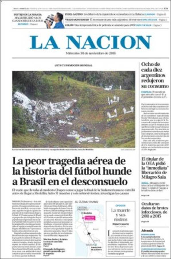 PORTADAS: ¡El mundo llora la tragedia aérea del Chapecoense!