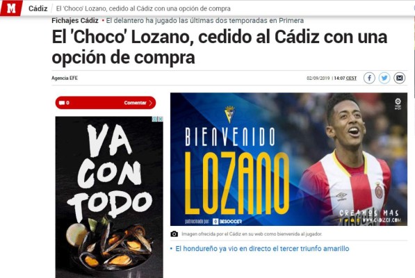 ¡Choco Lozano al Cádiz! Esto dicen los medios españoles de su traspaso