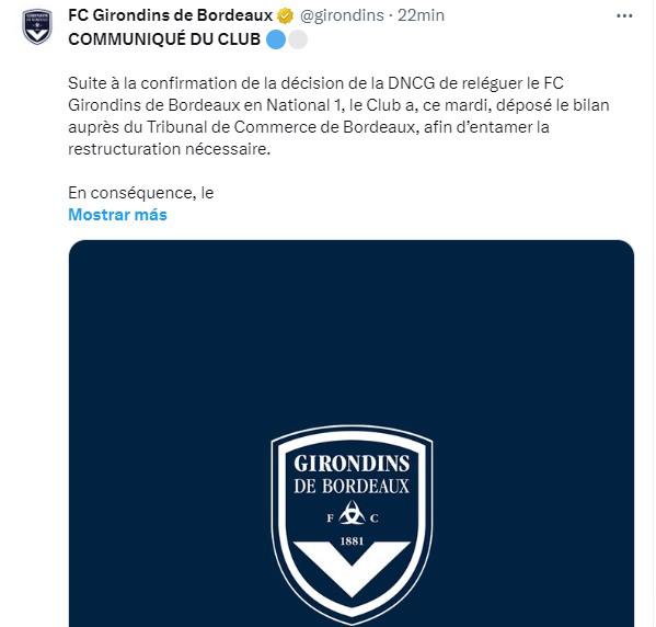 El Burdeos lanza duró comunicado sobre su situación en Francia.