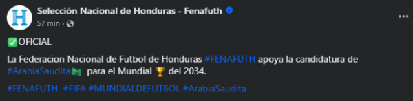 Honduras y países centroamericanos apoyan la candidatura de Arabia Saudita como sede del Mundial de la FIFA 2034