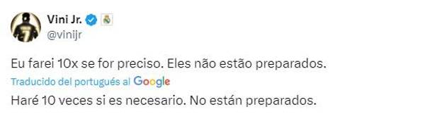 El mensaje de Vinicius en su cuenta de “X” tras la gala del Balón de Oro.