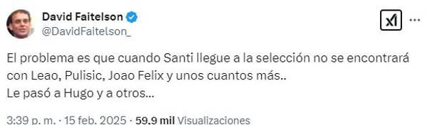 El posteo de Faitelson tras el gol de Giménez en Italia con el AC Milan.