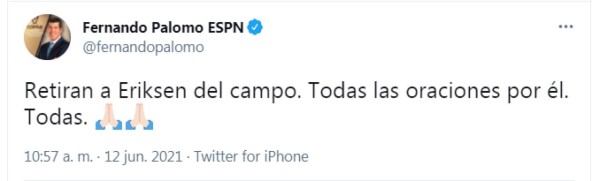 Los mensajes luego de que Eriksen cayera fulminado en pleno partido de la Euro: ¡No, por Dios!