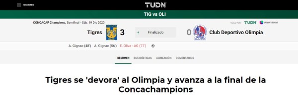 'Pasó caminando': Prensa mexicana e internacional sobre el triunfo de Tigres ante Olimpia en Concachampions
