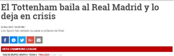 ¡CRISIS! Así reacciona la prensa mundial tras la dura derrota del Real Madrid ante el Tottenham