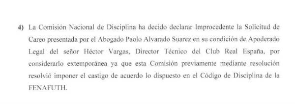 La respuesta de la Comisión de Disciplina a Héctor Vargas.