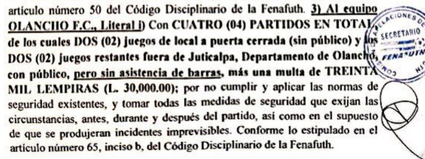 Artículo número 50 del Código Disciplinario de la Fenafuth.