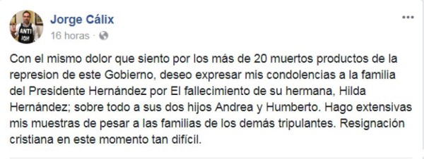 Los personajes que se solidarizan con JOH por la muerte de Hilda Hernández