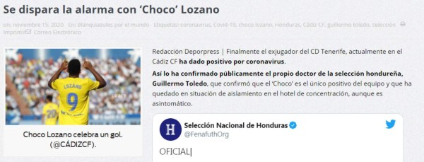 Así reacciona la prensa española tras confirmarse el contagio del Choco Lozano por Covid-19