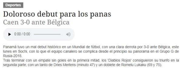 ''Es una de las peores del Mundial'', así reacciona la prensa tras el debut de Panamá en Rusia 2018