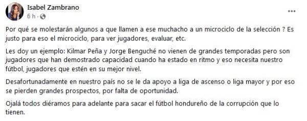 Para Isabel Zambrano el fútbol hondureño está inmerso en corrupción, de la cual espera que todos aporten para sacarlo de esos escenarios.