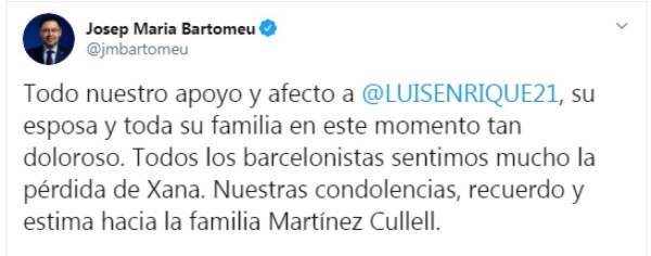 Los mensajes para Luis Enrique tras la muerte de su hija: ''Míster, lo siento en el alma''