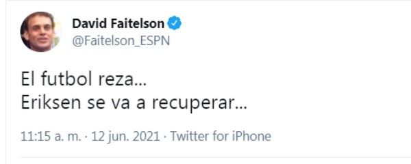 Los mensajes luego de que Eriksen cayera fulminado en pleno partido de la Euro: ¡No, por Dios!