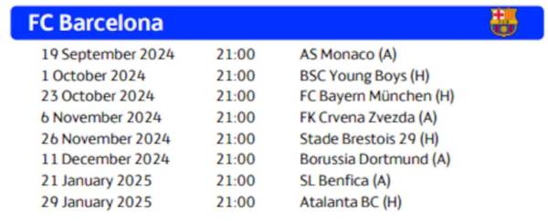 Este es el calendario completo del Barcelona con horas de España.