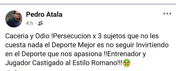 El mensaje de Pedro Atala en redes sociales.