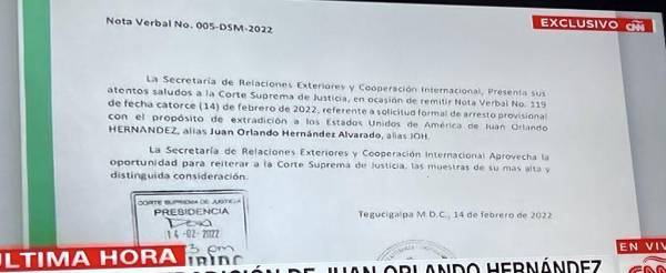 Estados Unidos solicita en extradición al expresidente hondureño Juan Orlando Hernández